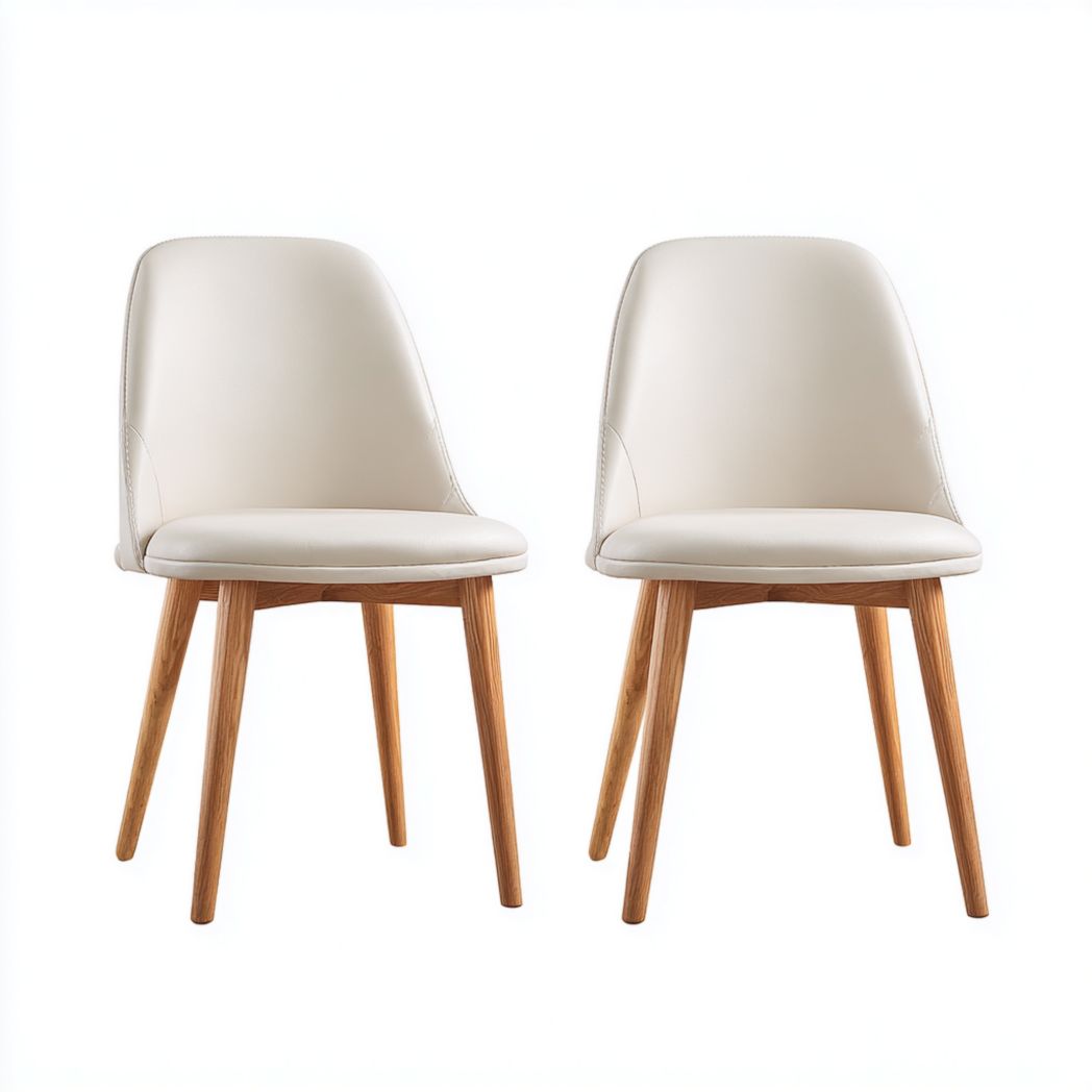 Lot de 2 chaises rembourrées beige clair avec pieds en bois naturel