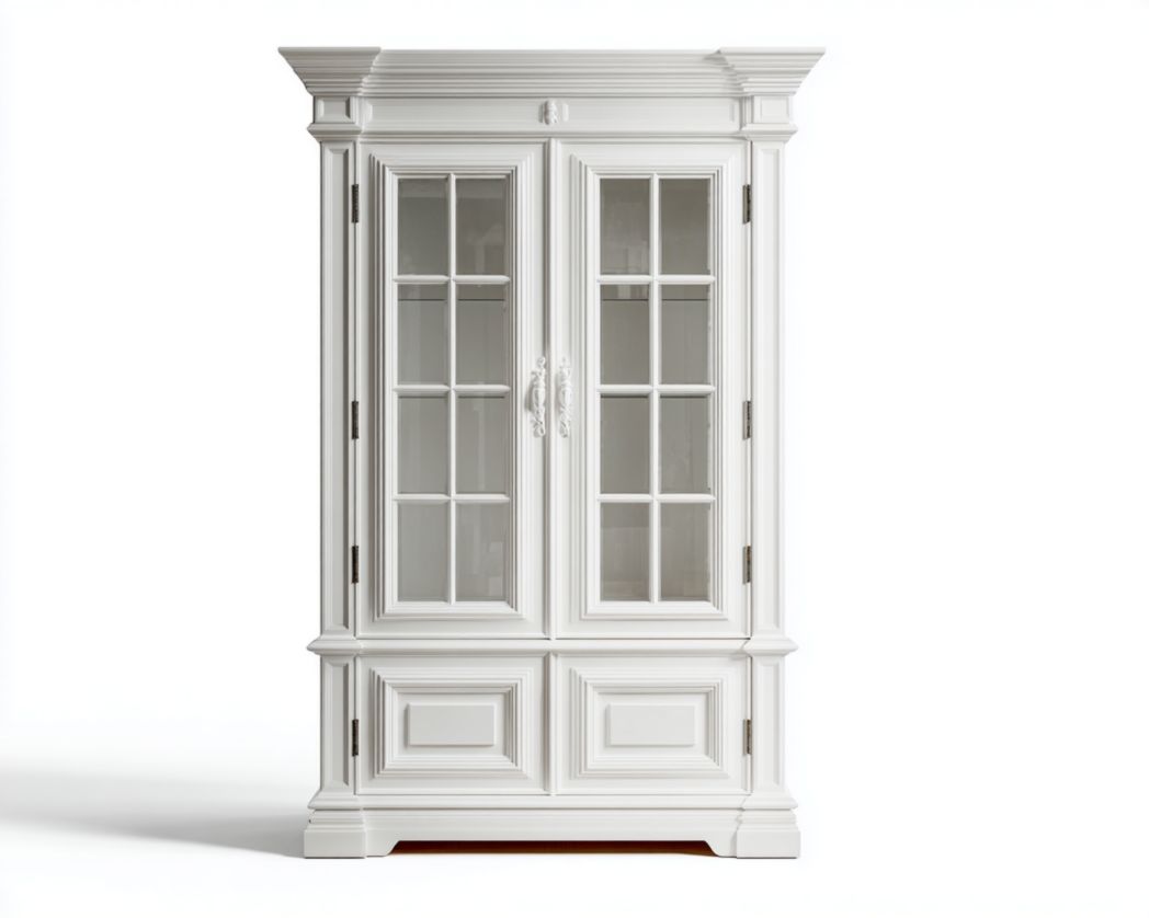 Armoire blanche vitrée à 2 portes style classique avec compartiment bas