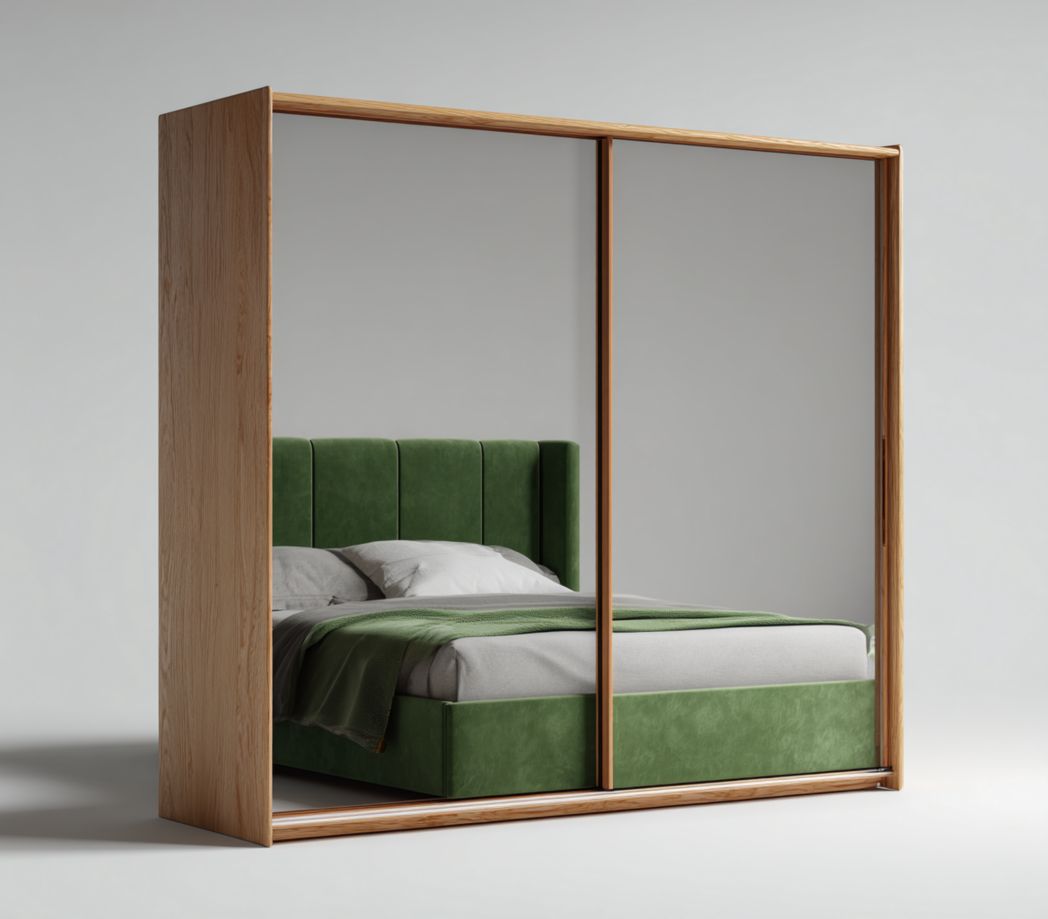 Armoire 2 portes coulissantes en bois avec façade miroir