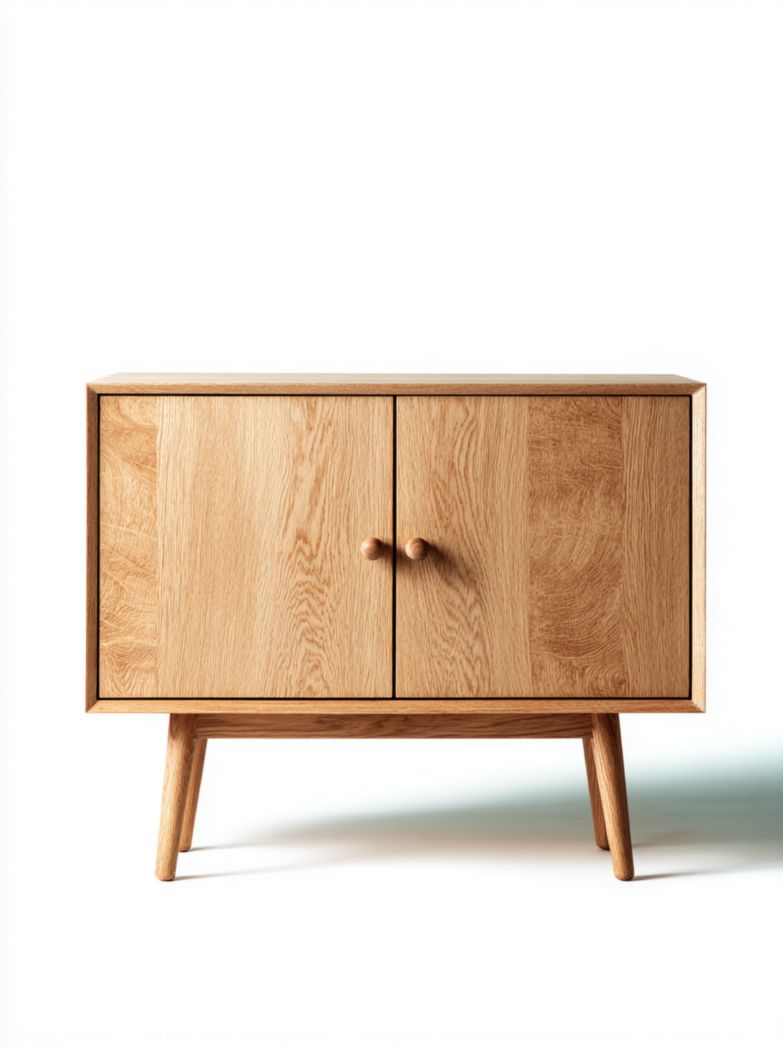 Buffet compact en chêne naturel avec 2 portes battantes et pieds inclinés