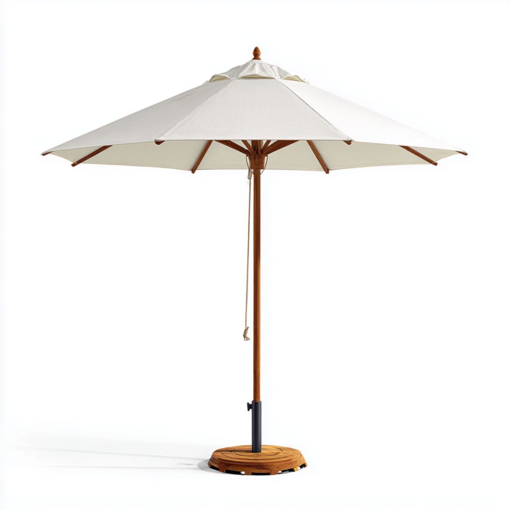 Parasol de jardin ivoire, toile polyester et mât en bois, design octogonal