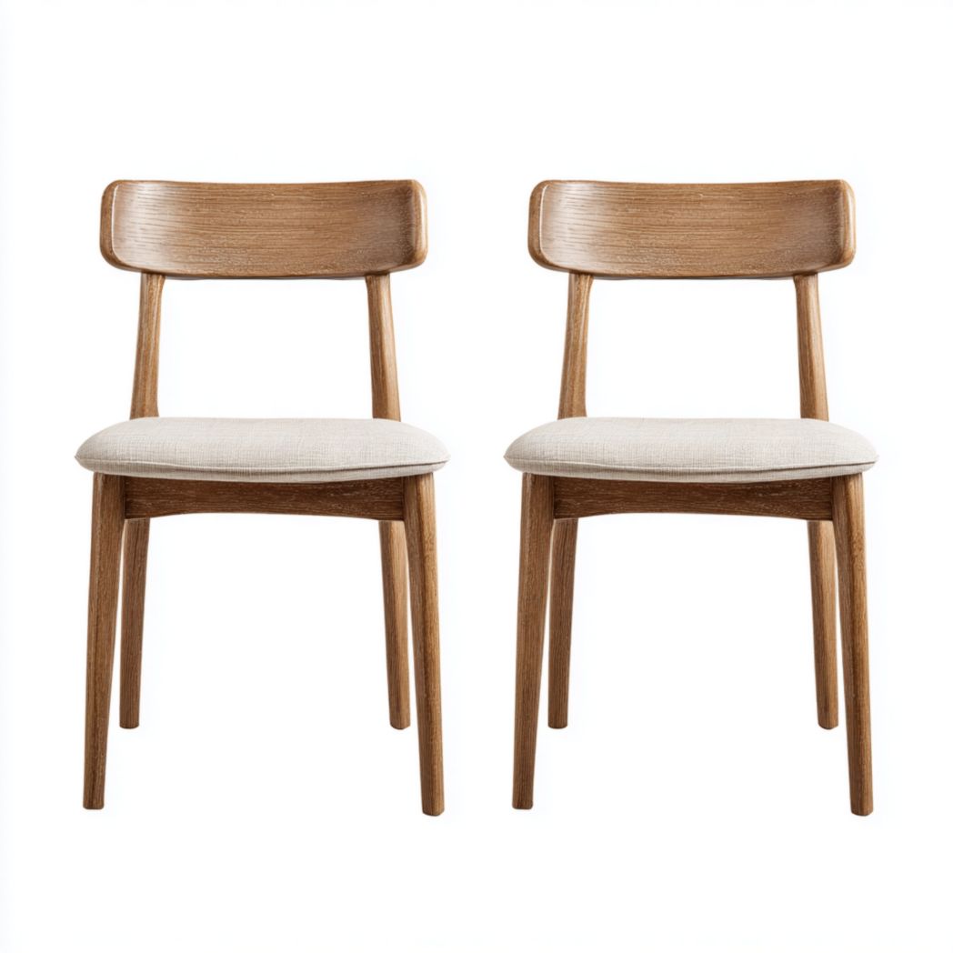 Lot de 2 chaises en bois avec assise en tissu clair et dossier droit