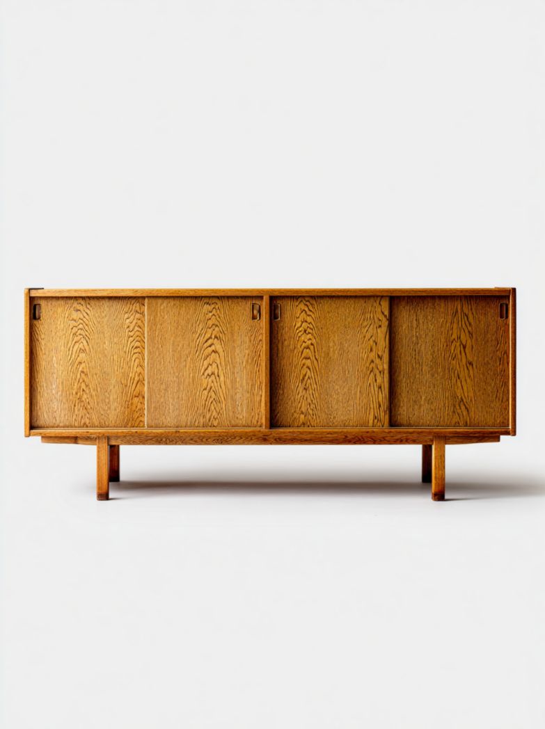 Meuble TV en bois foncé avec 4 portes coulissantes et structure rectangulaire