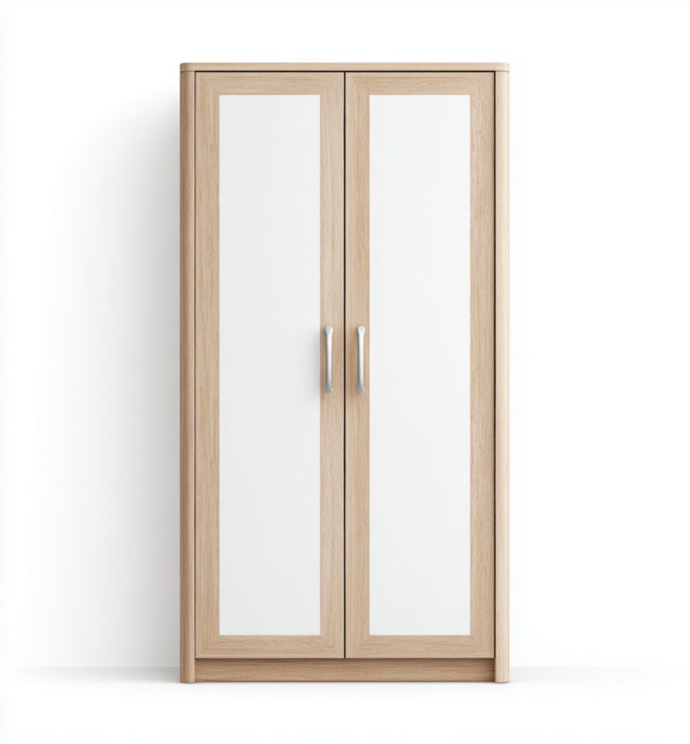 Armoire en bois 2 portes design moderne chêne clair et blanc