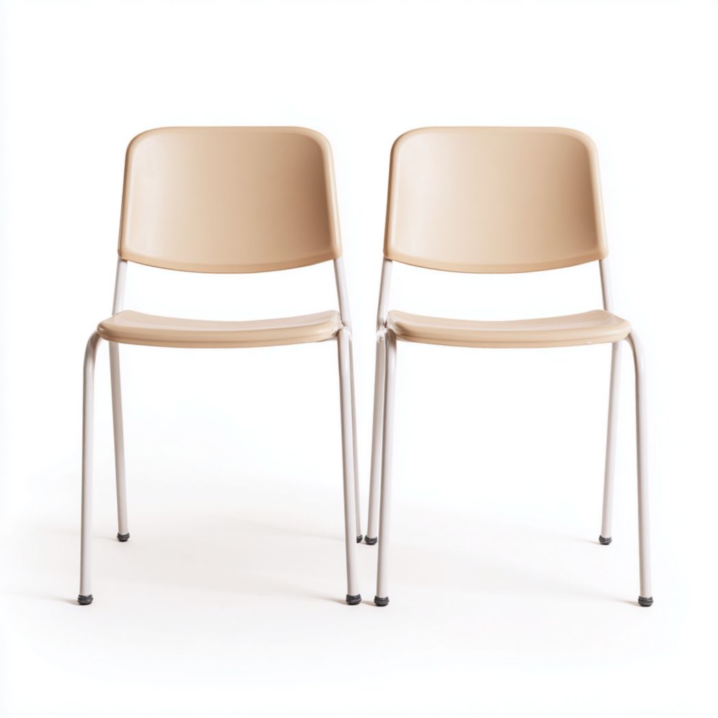 Lot de 2 chaises empilables en plastique beige avec structure métallique