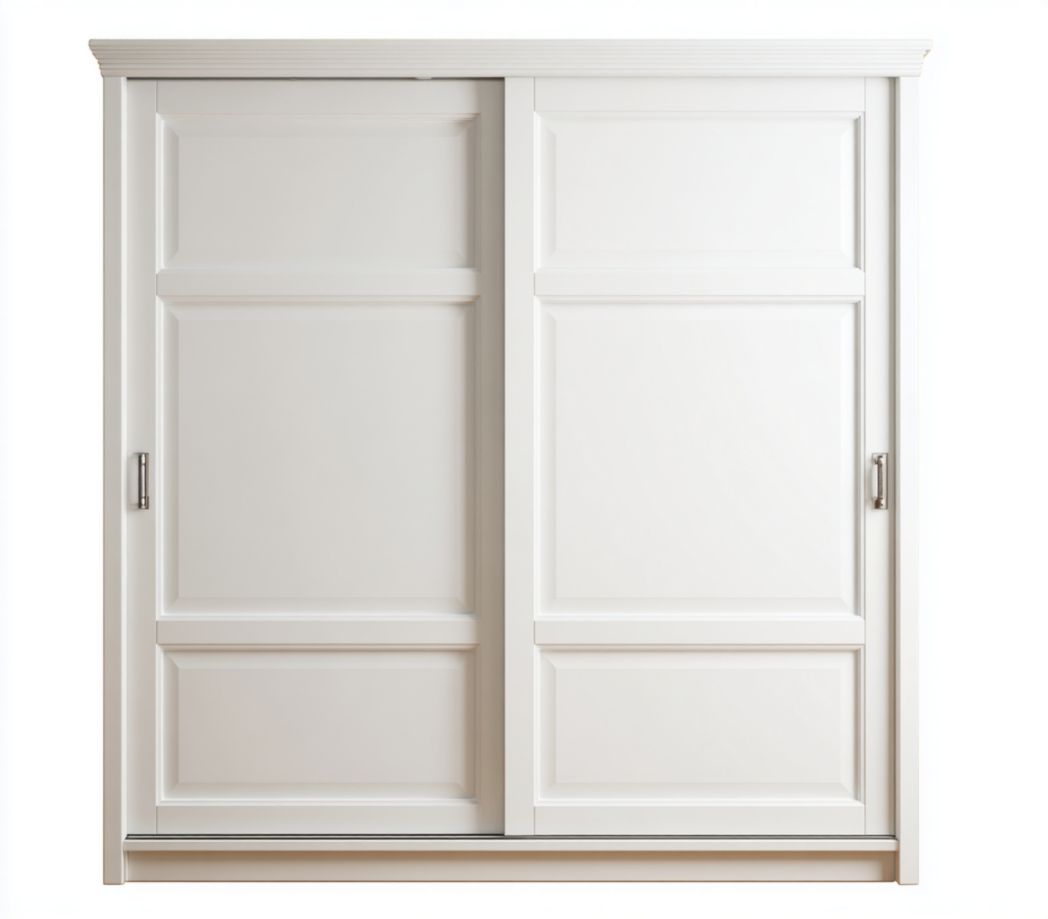 Armoire 2 portes coulissantes blanc style classique en bois avec panneaux décoratifs