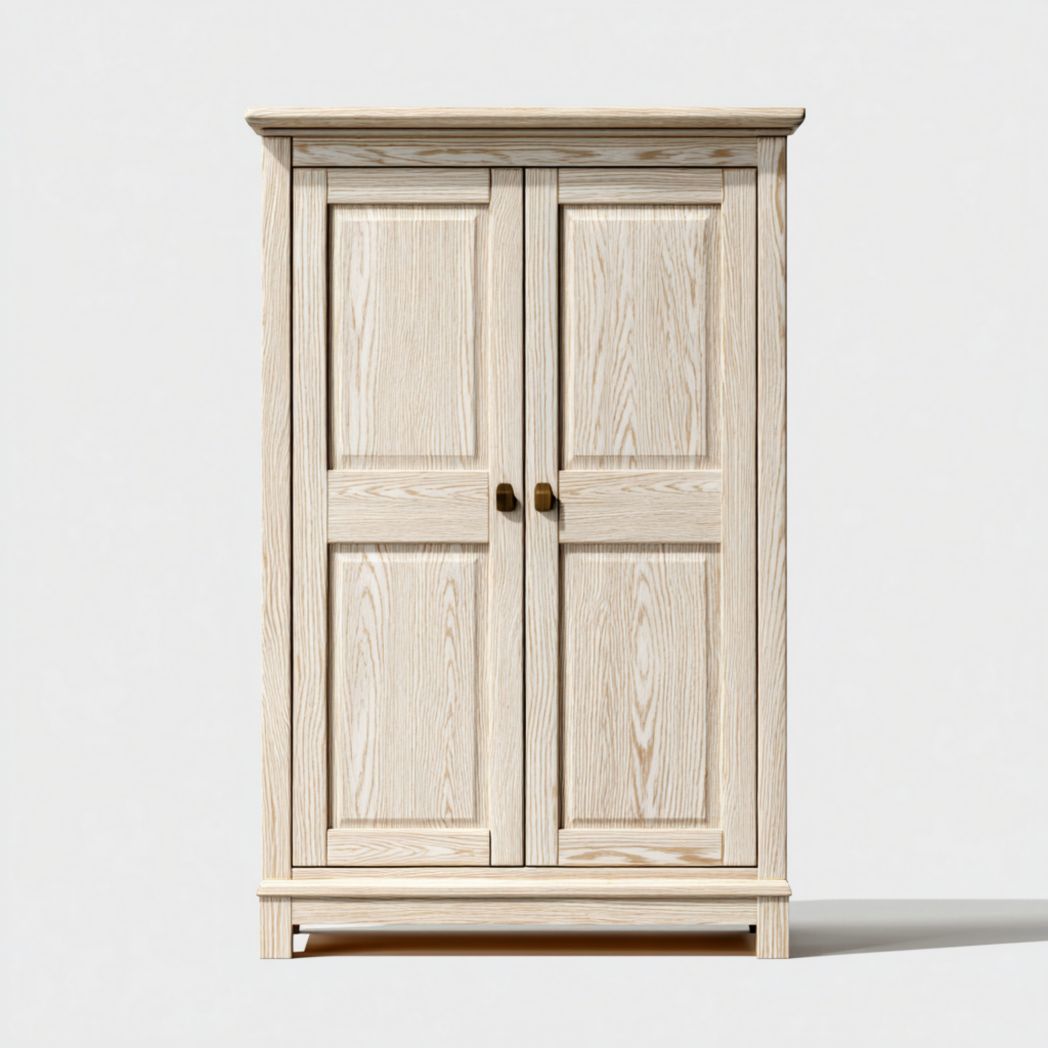 Armoire en bois clair 2 portes avec poignées rondes sans tiroir