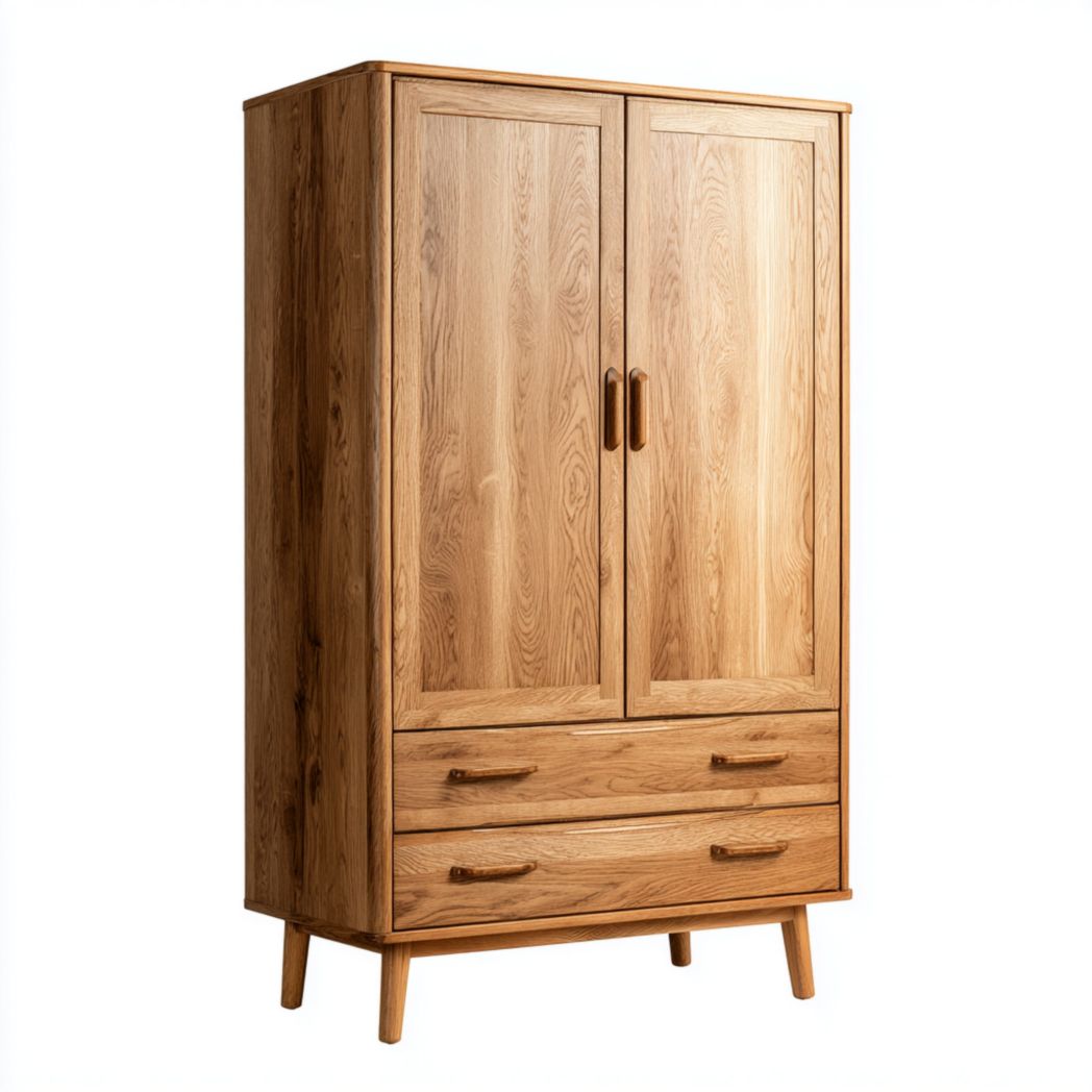 Armoire à deux portes brun clair avec deux tiroirs