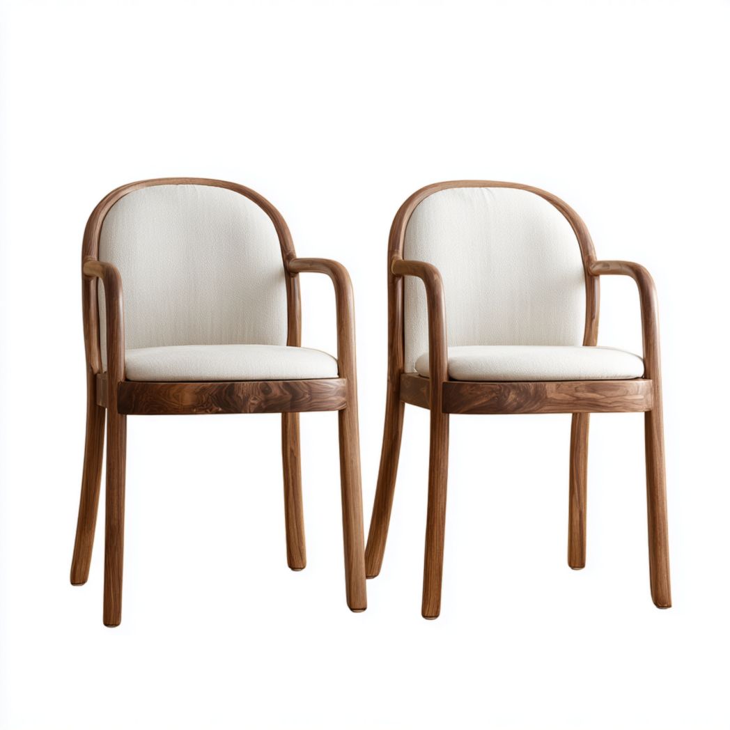 Lot de 2 chaises en bois massif avec assise et dossier rembourrés beige