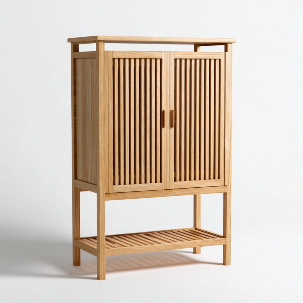 Étagère de salle de bain en bois avec 2 portes et étagère ouverte inférieure