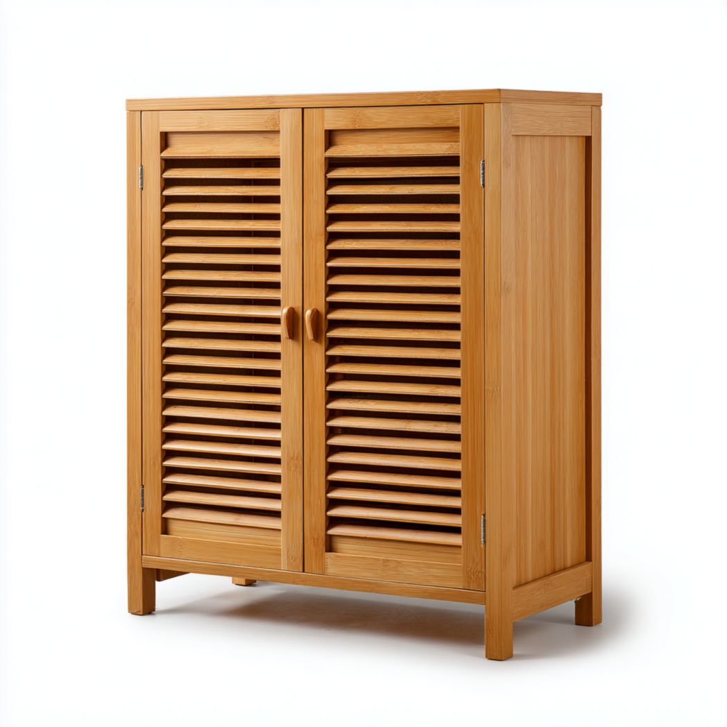 Armoire de salle de bain en bambou avec 2 portes persiennes