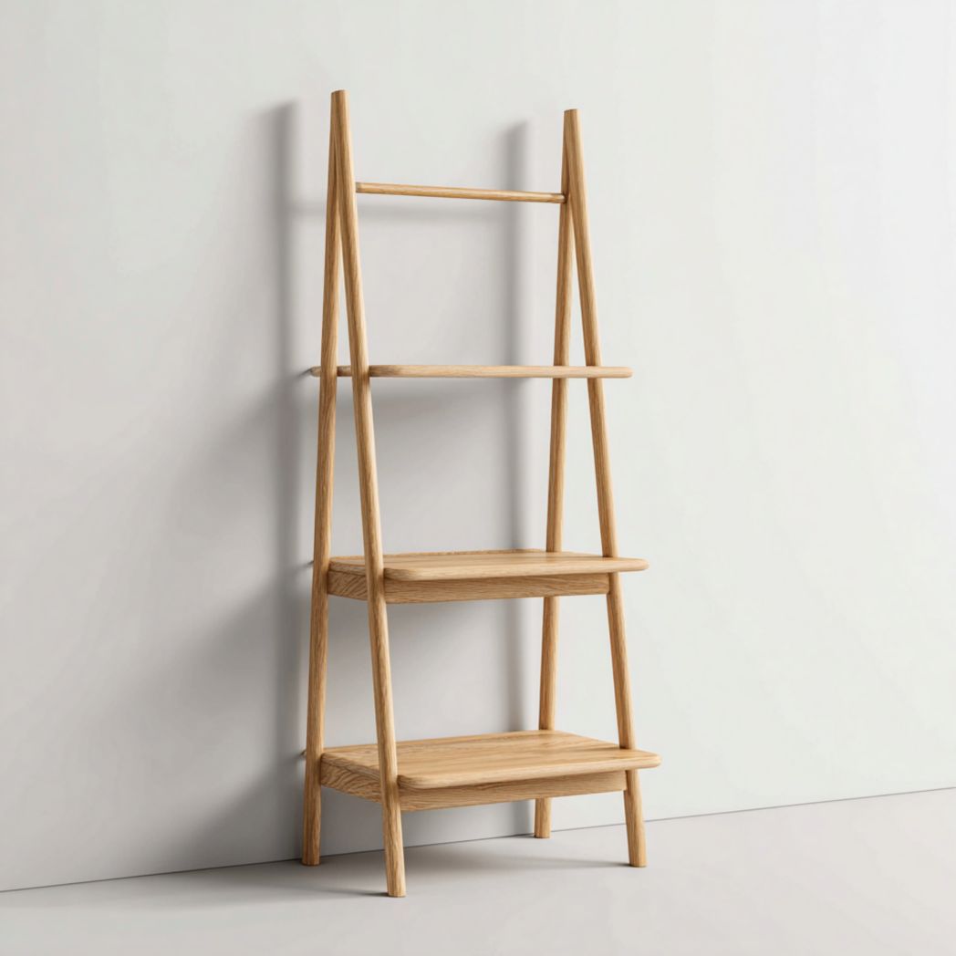 Portemanteau en bois forme échelle avec trois étagères