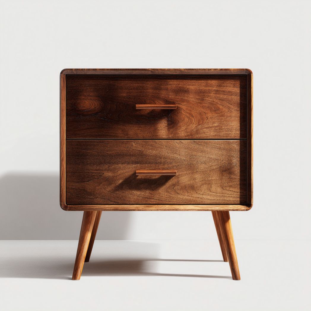 Meuble à chaussures bois foncé avec deux tiroirs