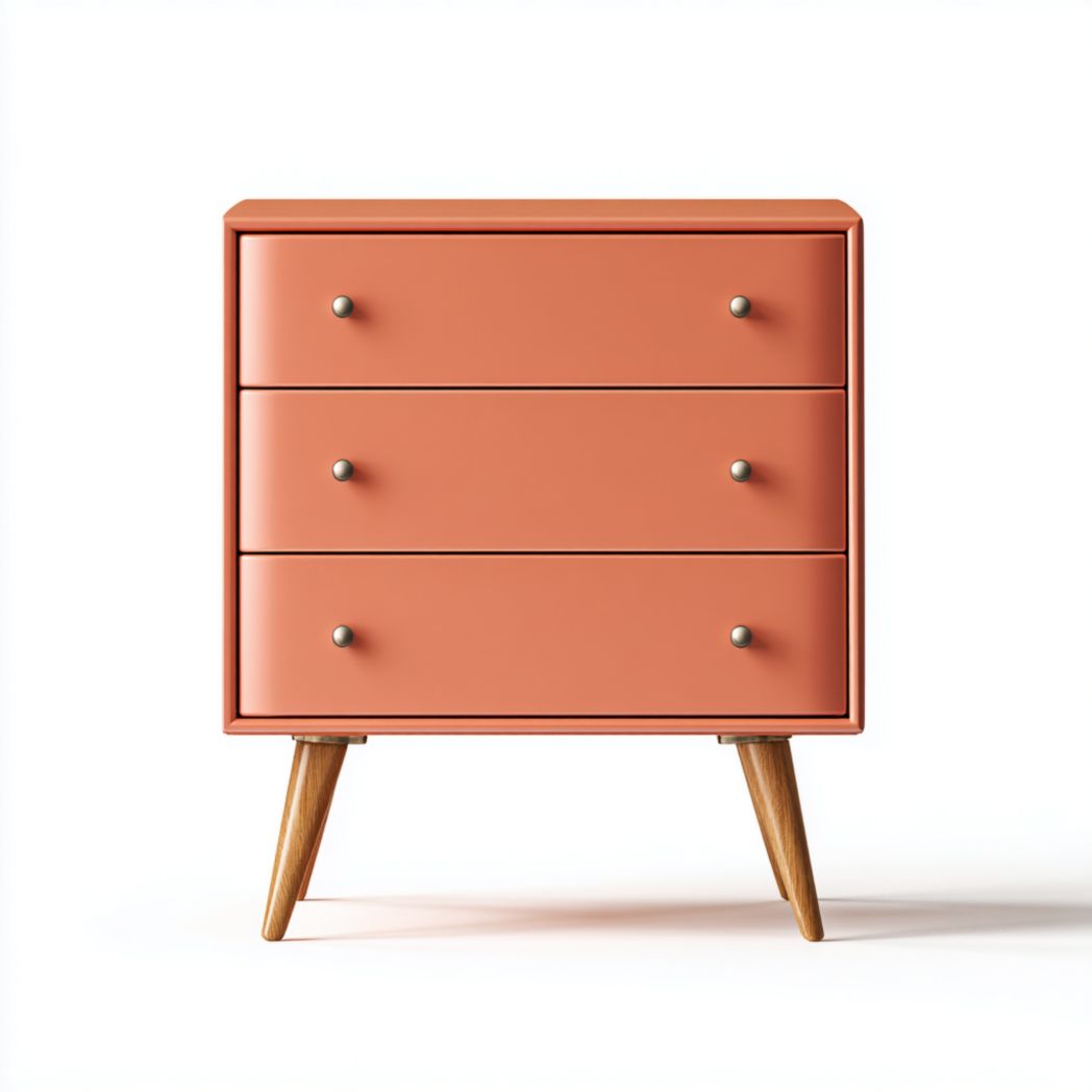 Meuble à chaussures orange avec trois tiroirs et pieds en bois