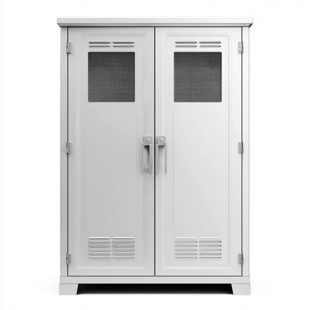 Armoire de bureau en métal gris avec 2 portes et aérations