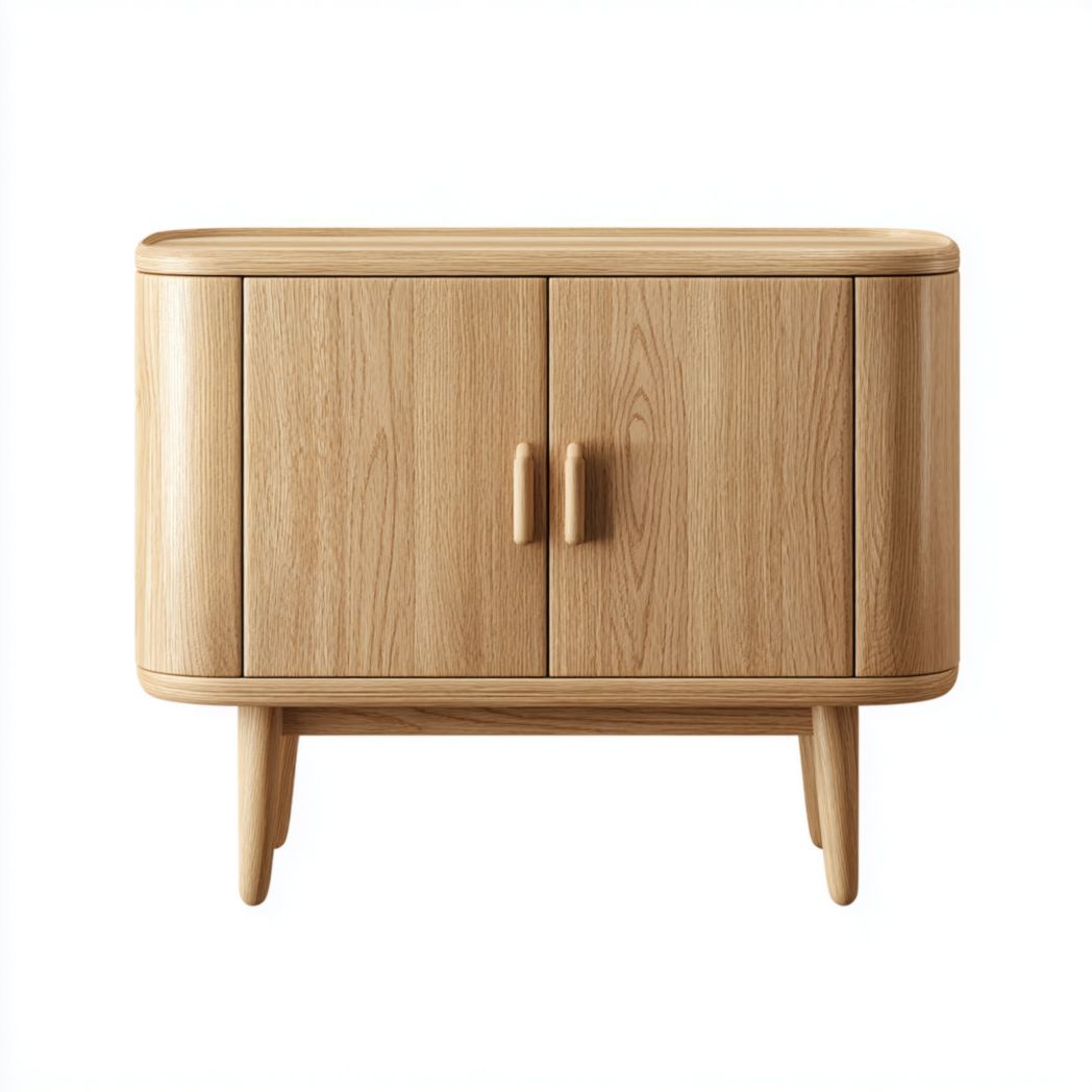 Caisson de bureau en bois clair avec deux portes et coins arrondis