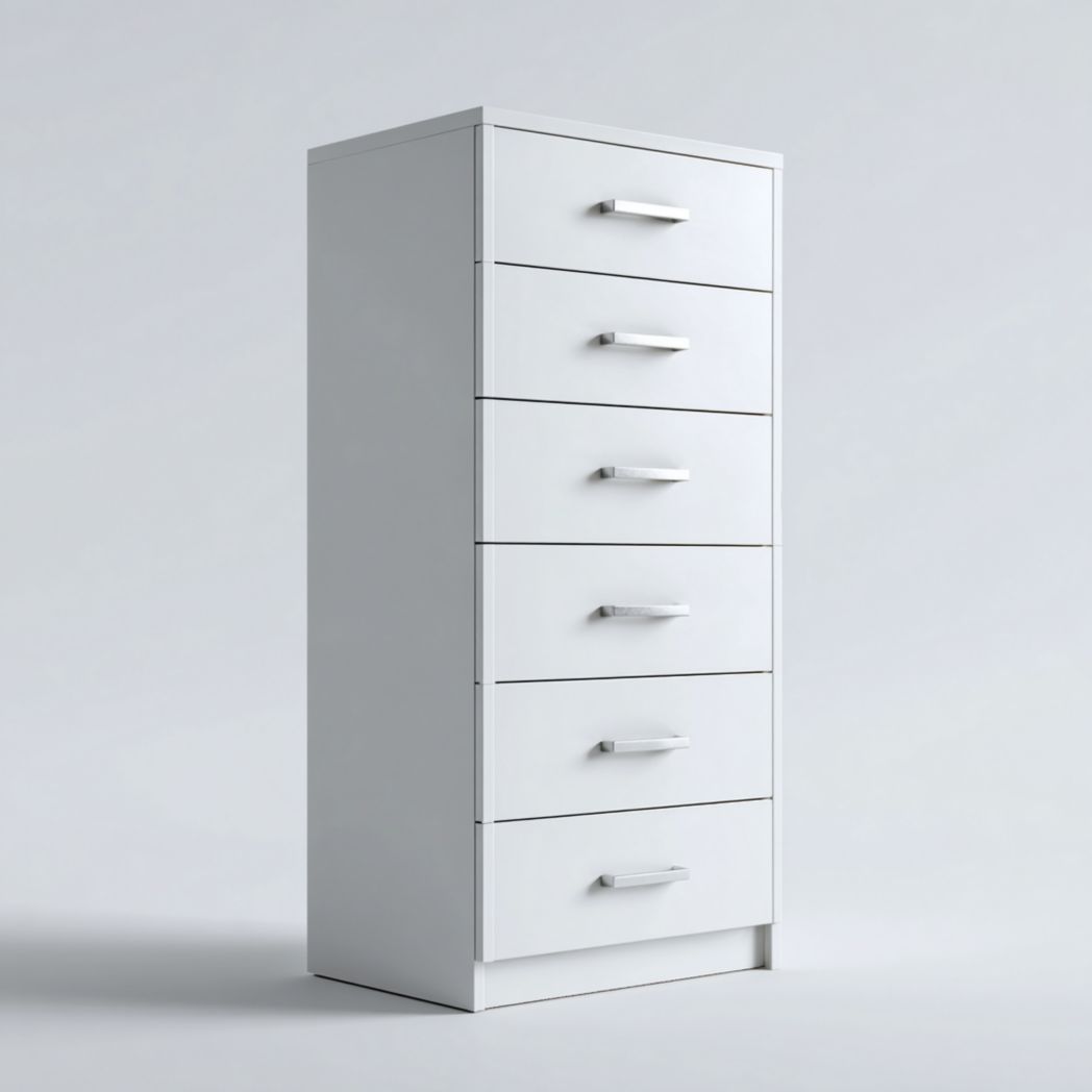 Meuble bas de salle de bain blanc haute colonne avec 6 tiroirs