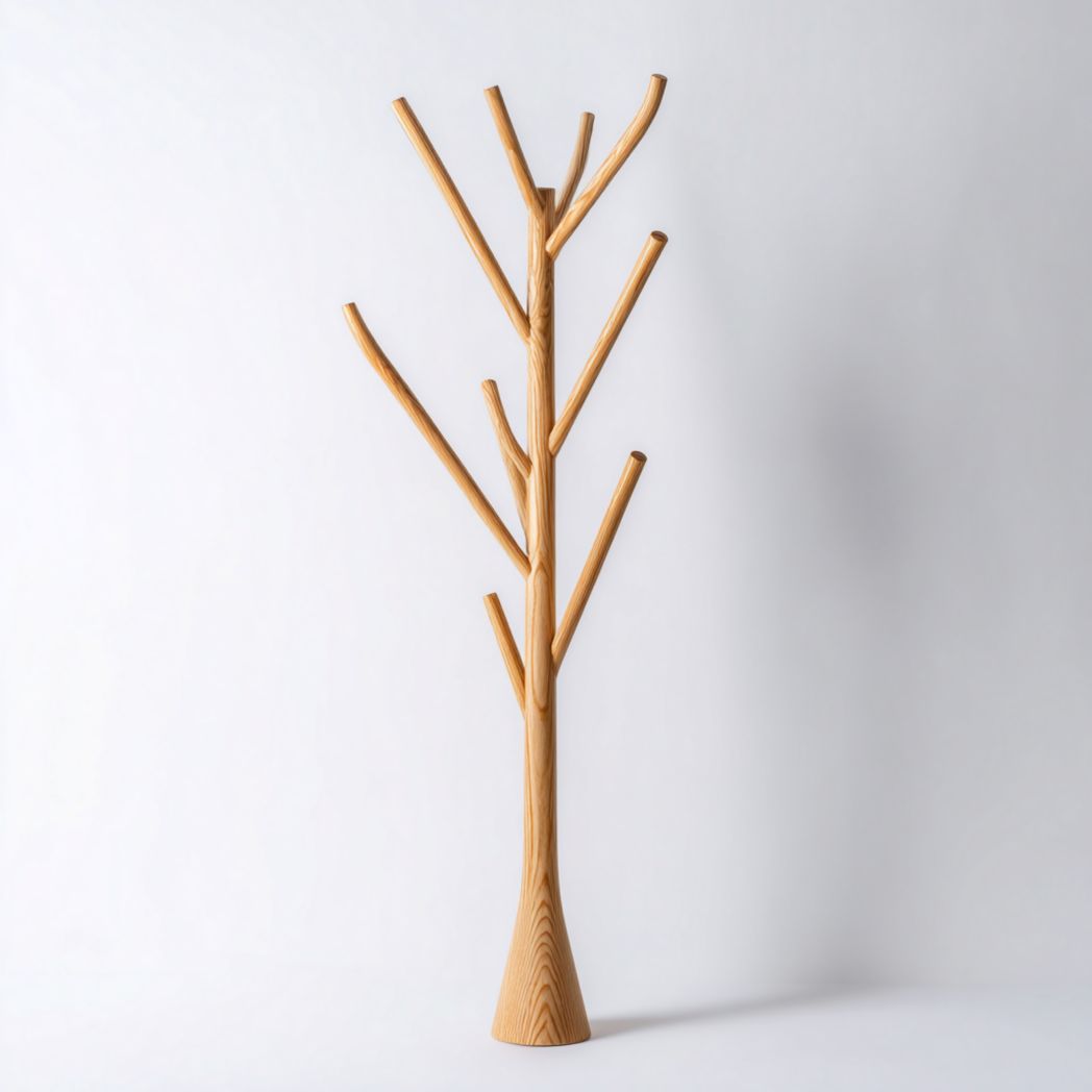 Portemanteau en bois naturel forme arbre avec crochets