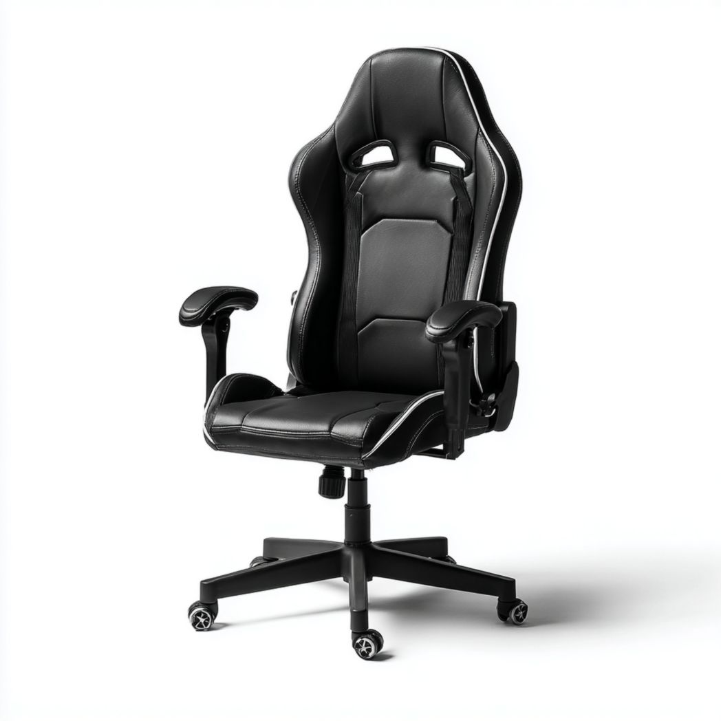 Chaise de bureau en similicuir noir avec dossier haut et base à roulettes