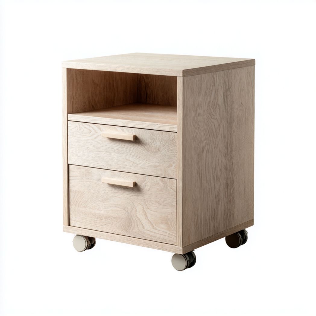 Armoire de bureau beige à deux tiroirs avec roulettes