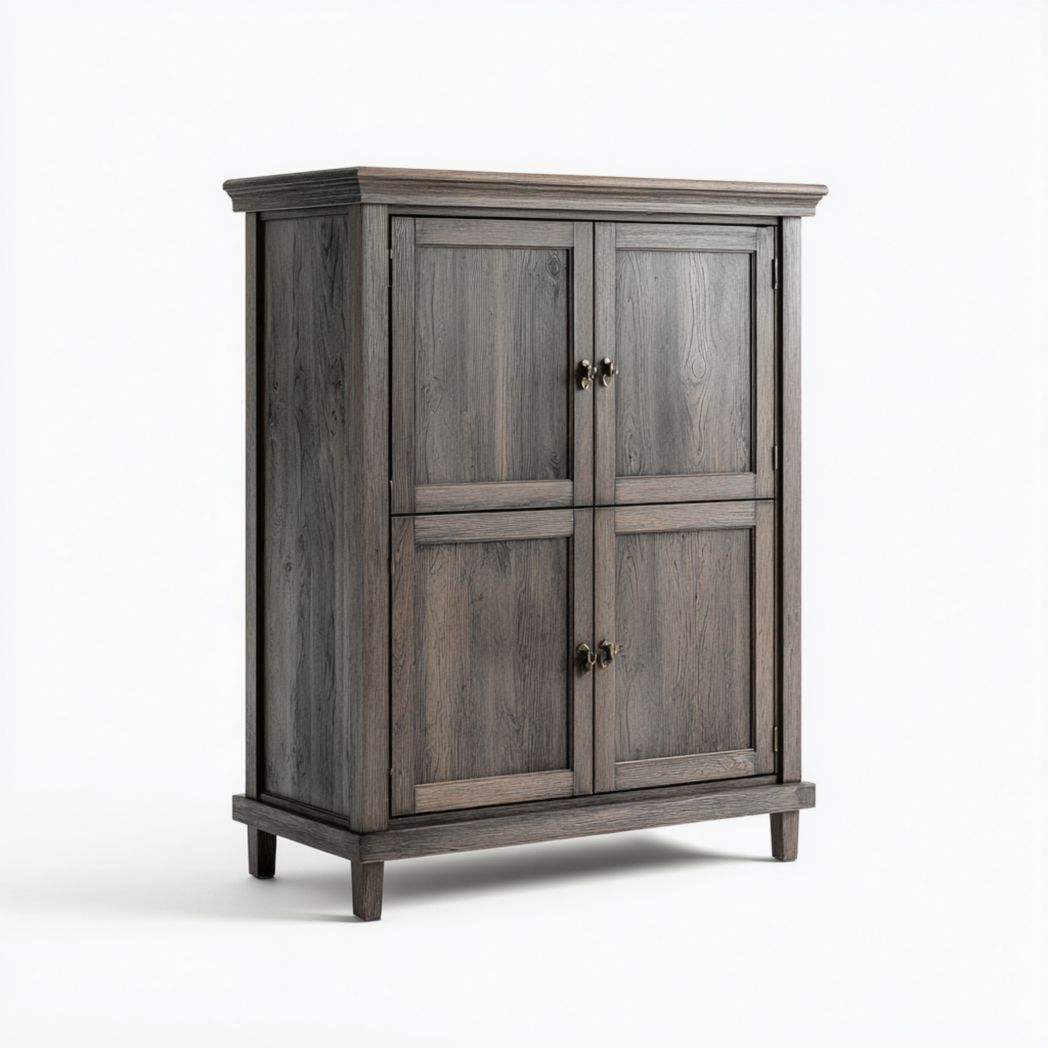 Meuble de salle de bain en bois gris, meuble de rangement à quatre portes