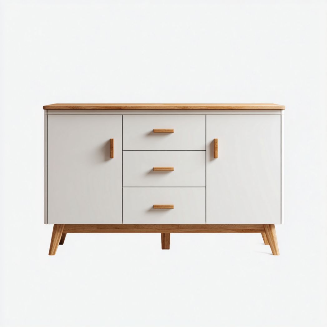 Caisson de bureau bois blanc avec trois tiroirs et deux portes