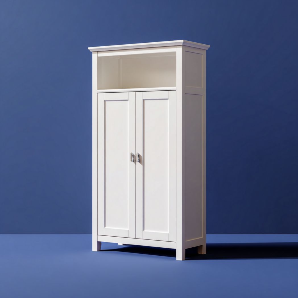 Meuble bas de salle de bain blanc avec niche ouverte et 2 portes