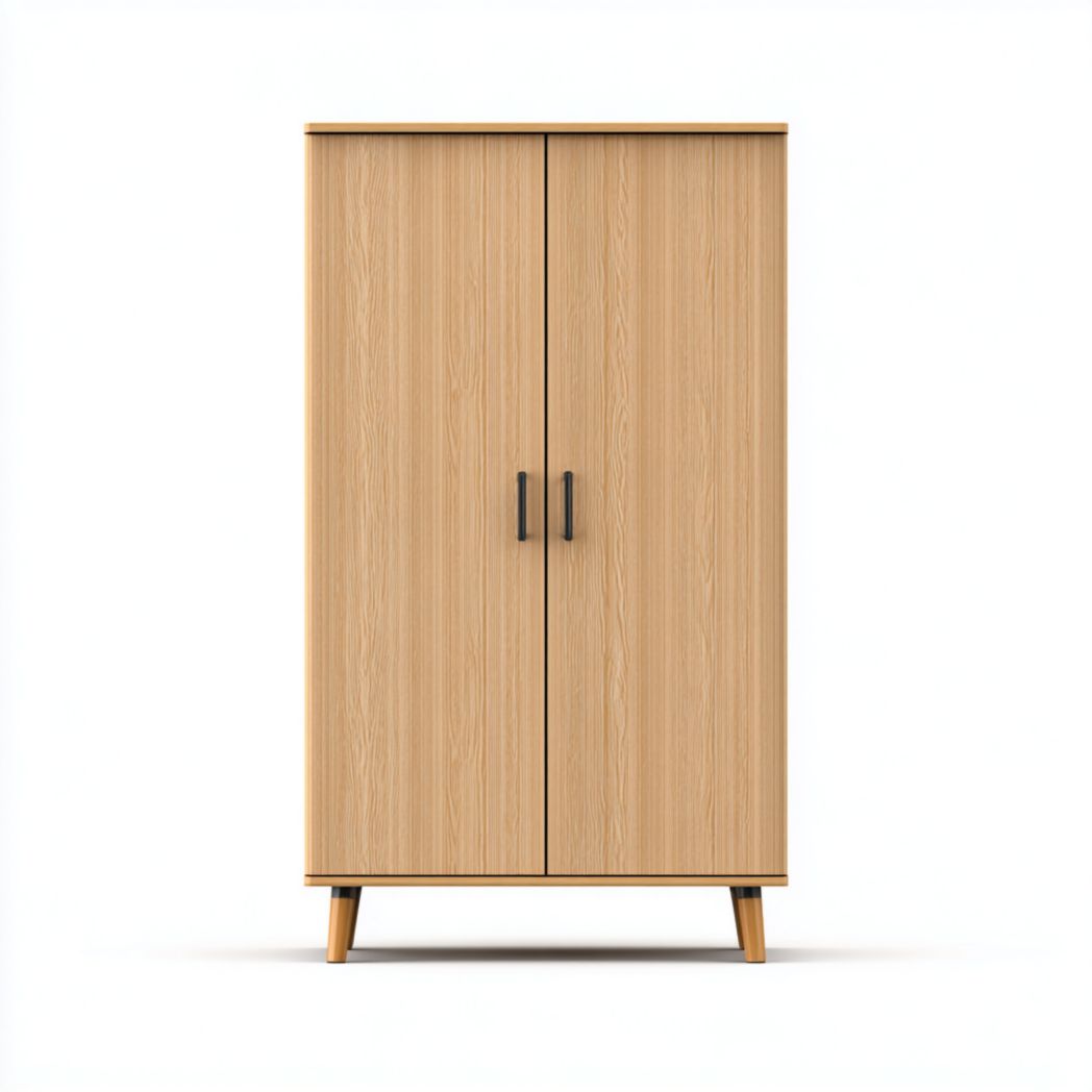 Armoire à deux portes brun clair avec poignées noires