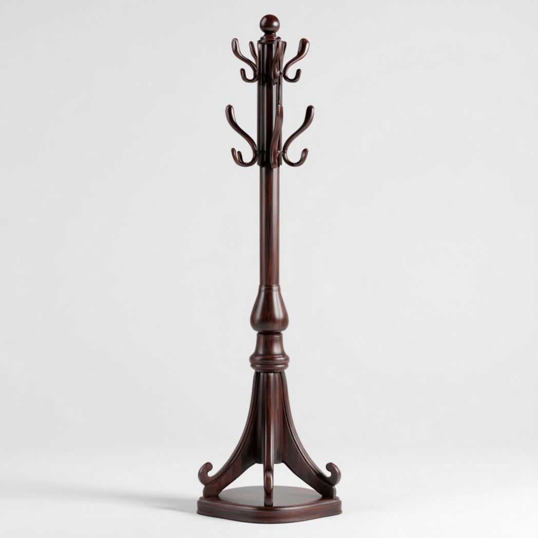 Porte-manteau sur pied en bois massif brun foncé