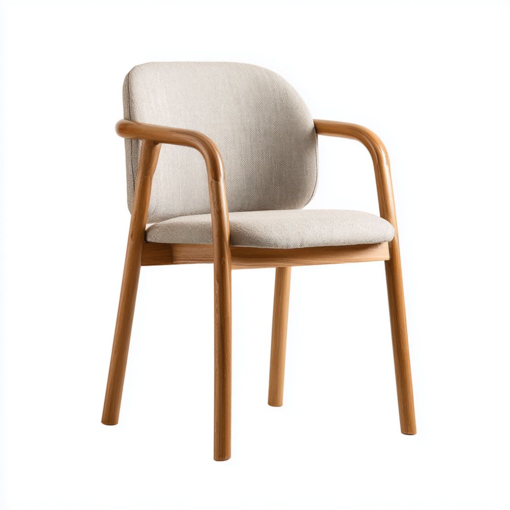 Chaise de salle à manger en bois avec dossier courbé et assise en tissu