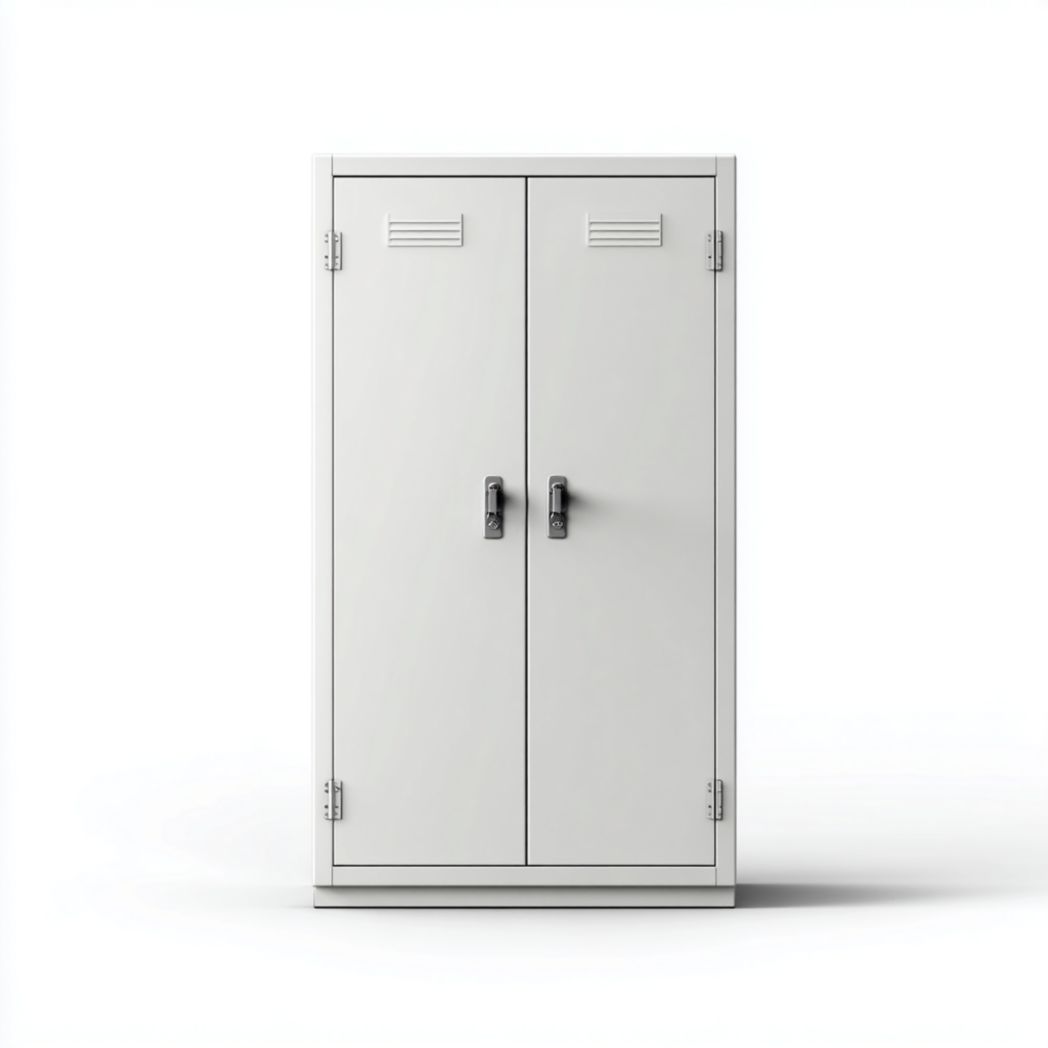 Armoire de bureau métallique gris clair à deux portes avec serrure