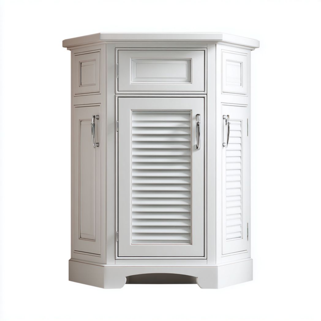 Armoire de salle de bain blanche avec 1 tiroir et 3 portes dont 1 persienne