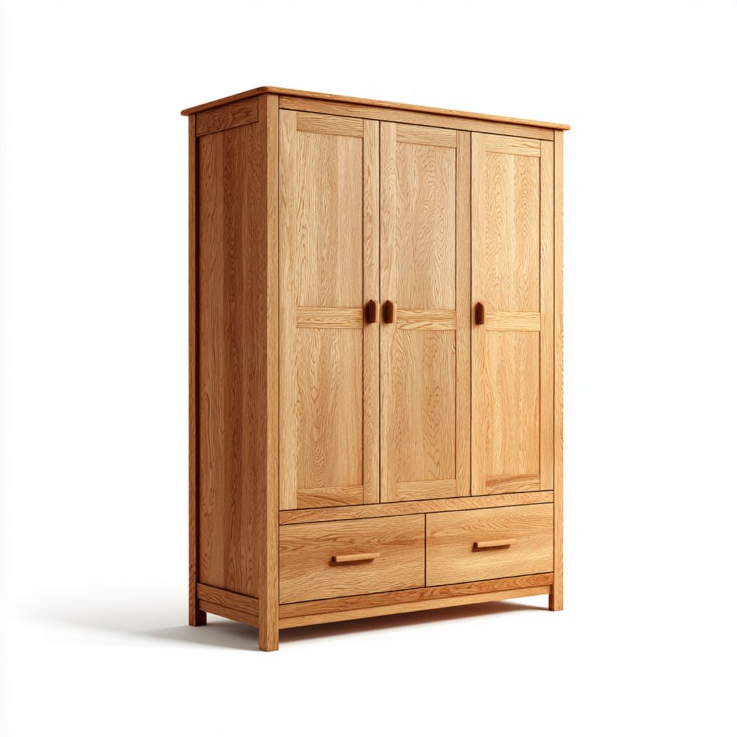 Armoire à trois portes brun clair avec deux tiroirs