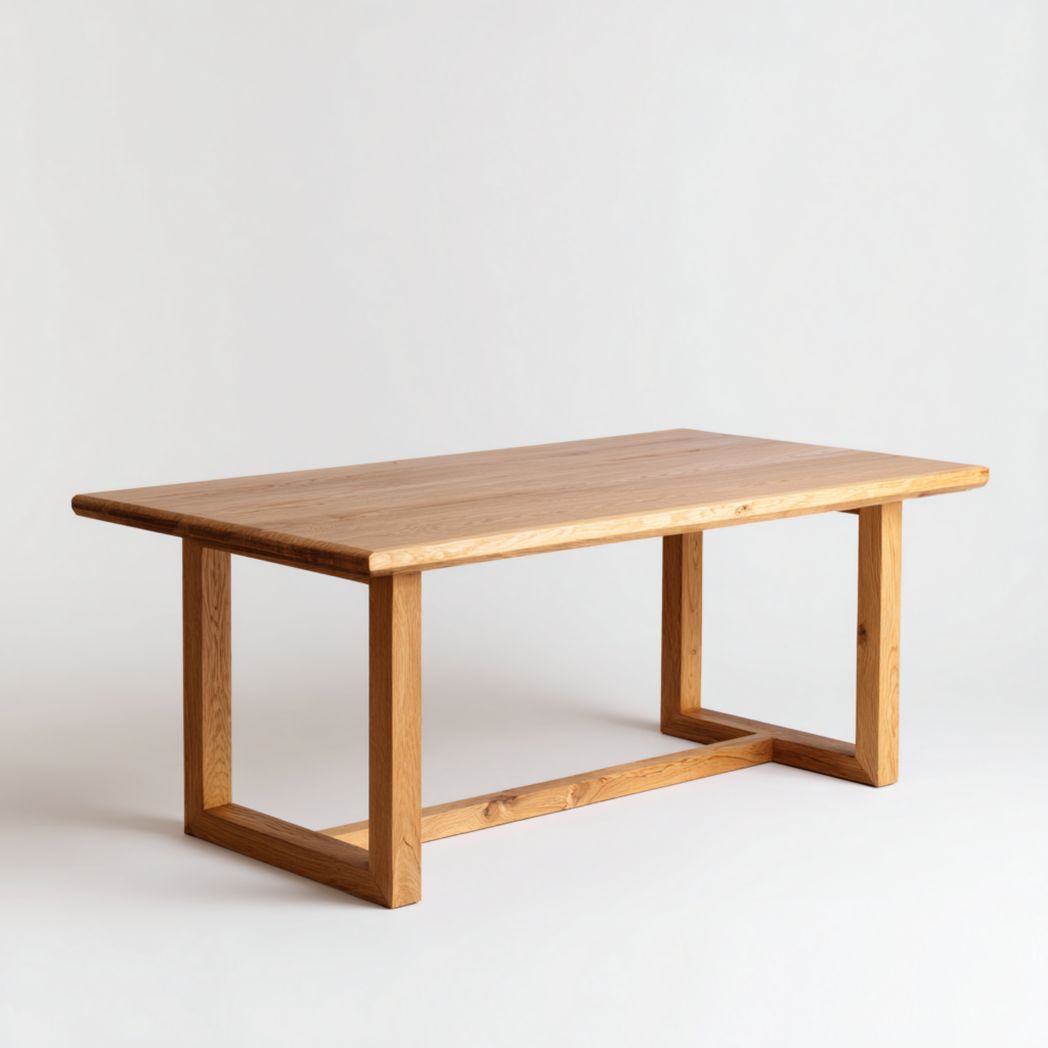 Table de salle à manger rectangulaire en bois massif brun clair avec pieds rectangulaires