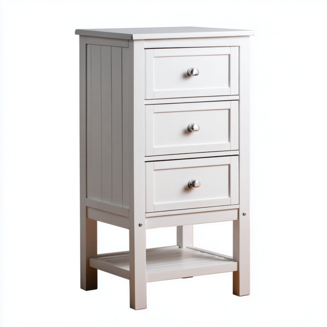 Étagère de salle de bain blanche en bois avec 3 tiroirs et étagère ouverte inférieure