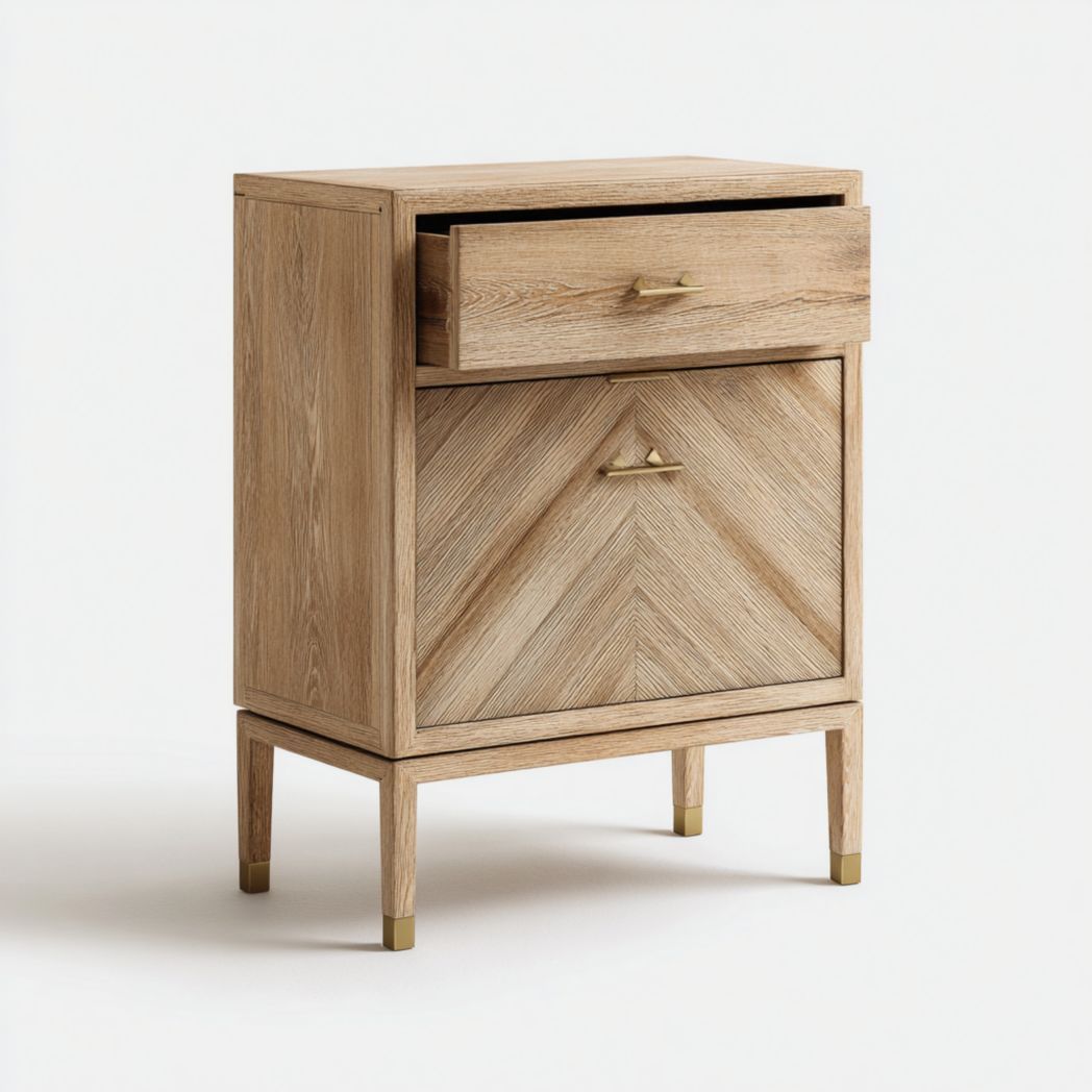 Meuble à chaussures bois clair avec un tiroir et une porte