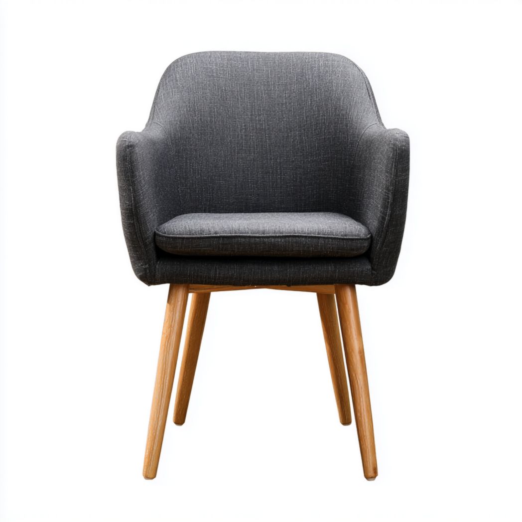 Chaise en tissu gris foncé avec coussin d’assise et pieds en bois