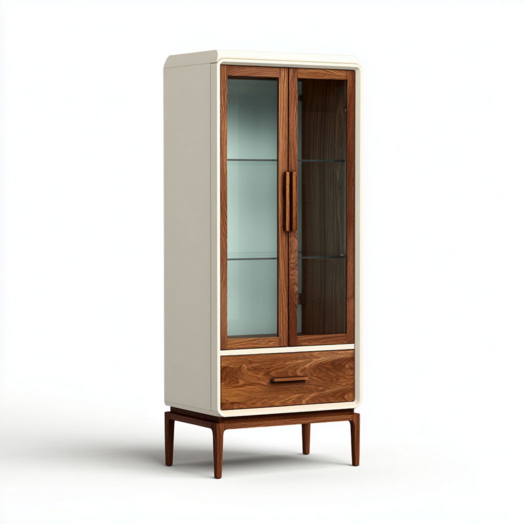 Armoire de salle de bain avec 2 portes vitrées et 1 tiroir en bois