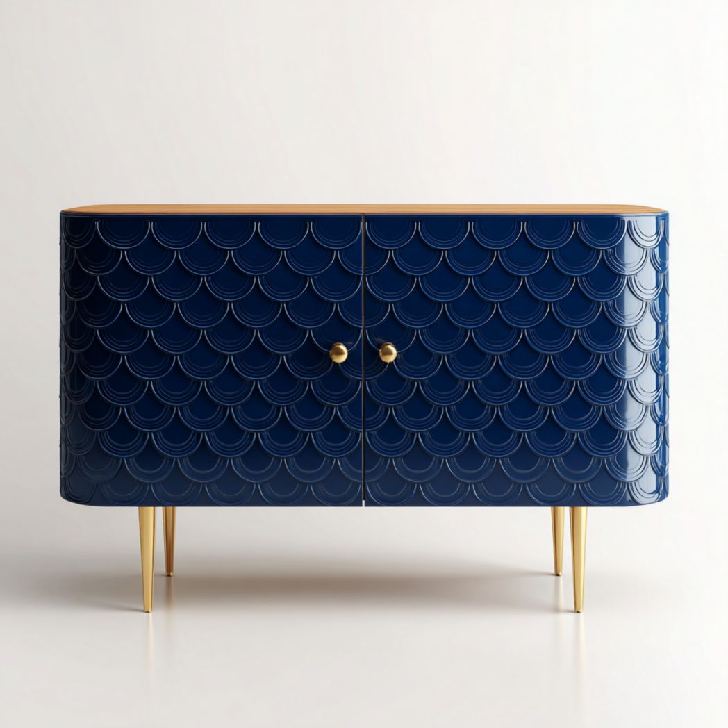 Armoire de salle de bain bleu foncé à 2 portes avec pieds dorés