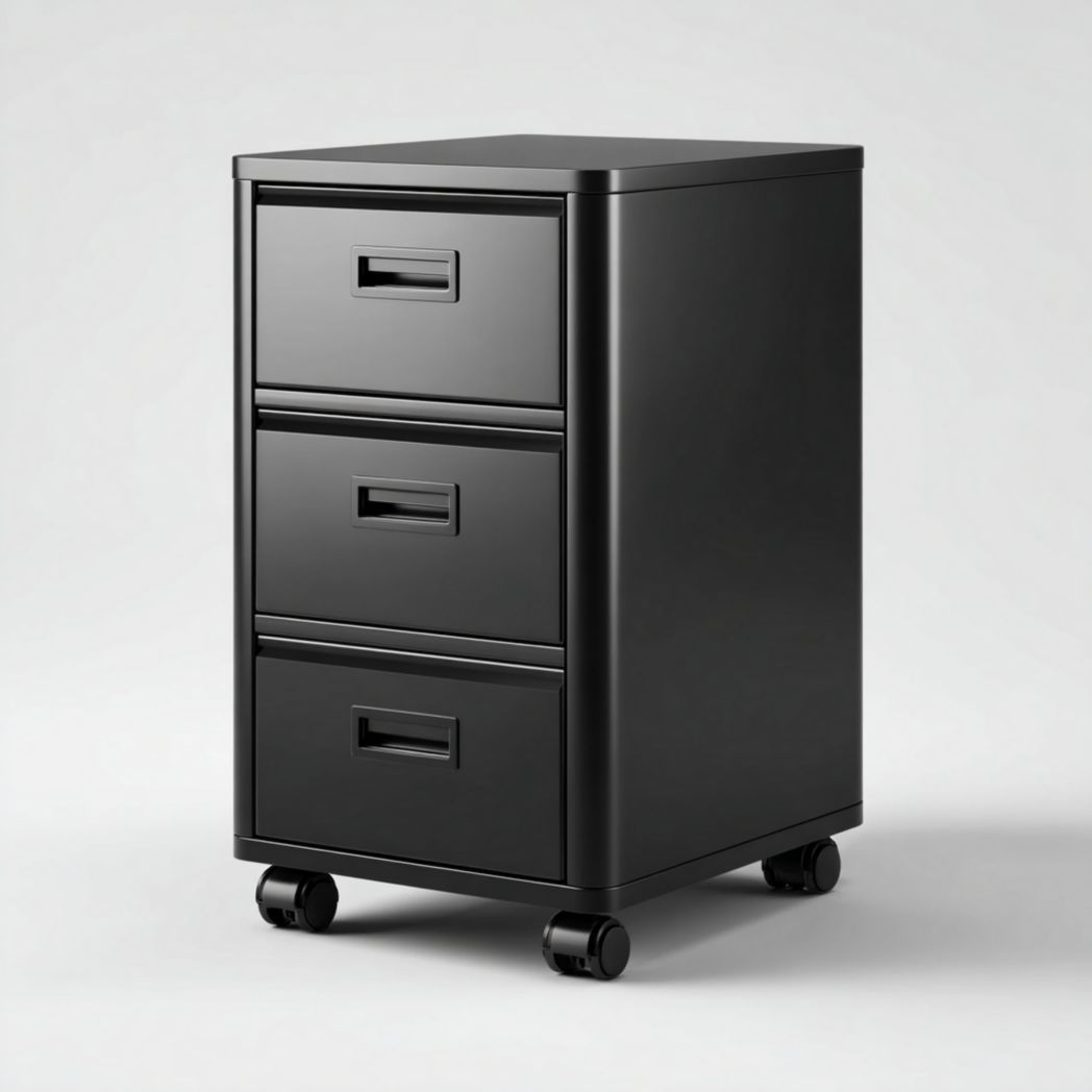 Caisson de bureau en métal noir à trois tiroirs avec roulettes
