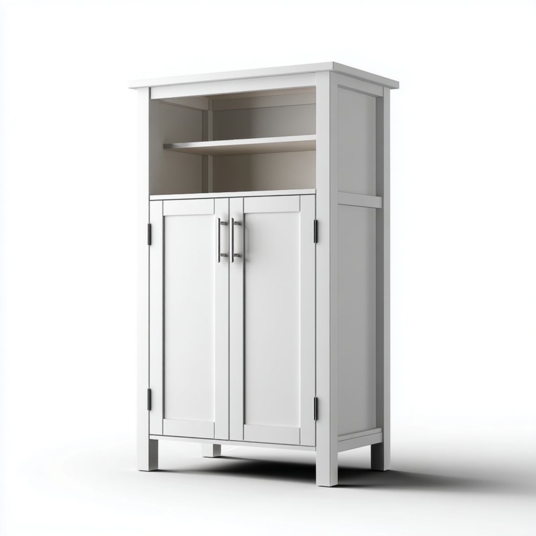 Meuble bas de salle de bain blanc avec 2 portes et compartiment ouvert