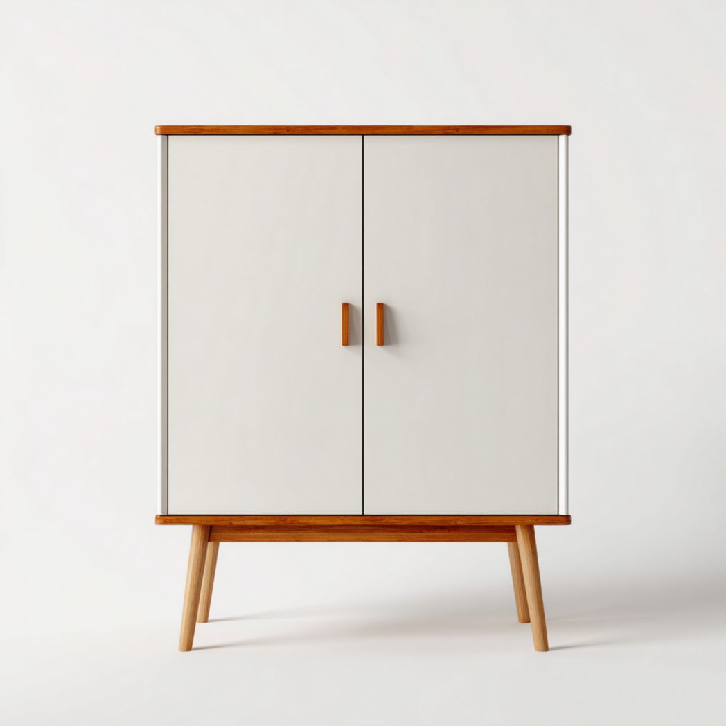 Meuble bas de salle de bain blanc avec cadre bois et 2 portes