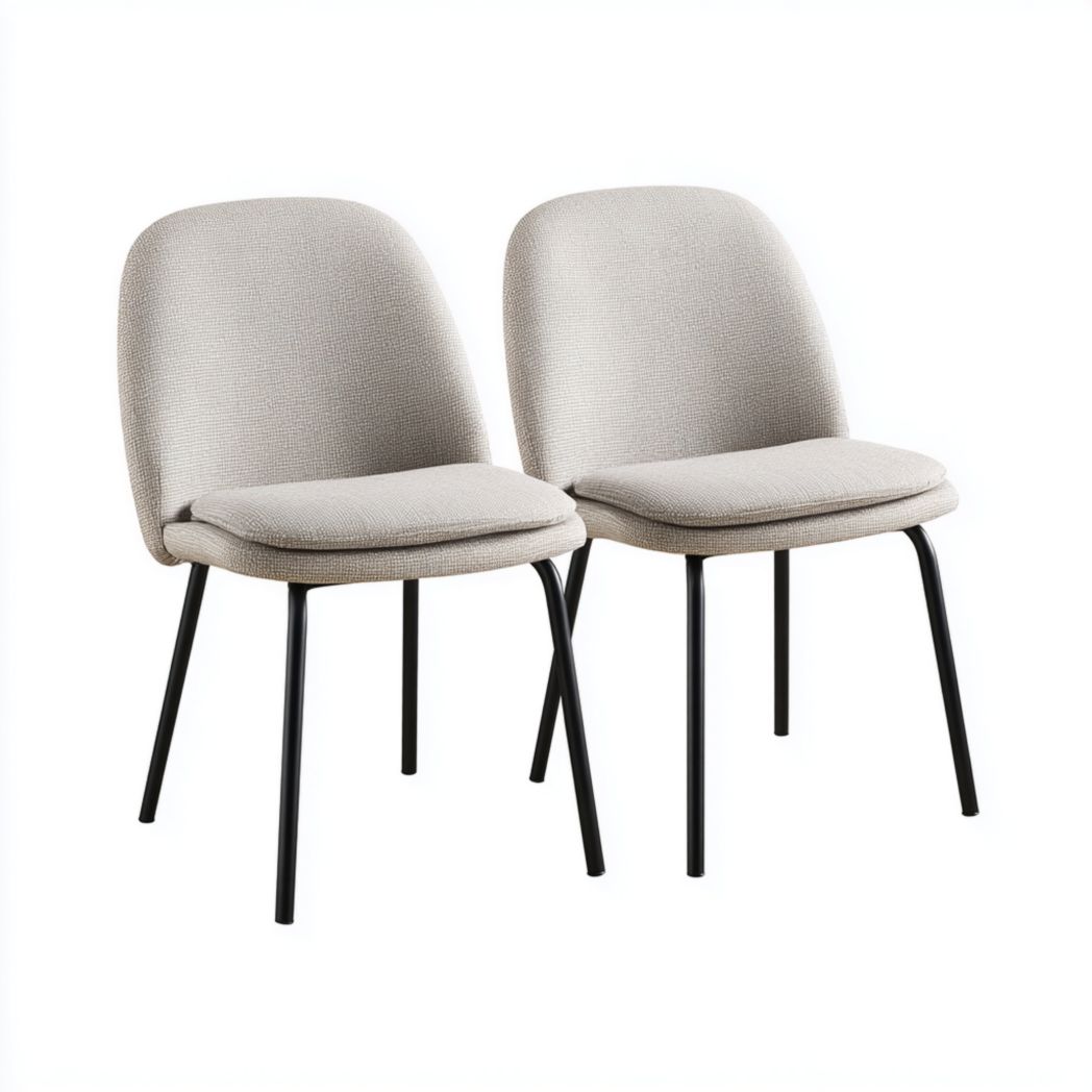 Lot de 2 chaises en tissu gris beige avec pieds en métal noir