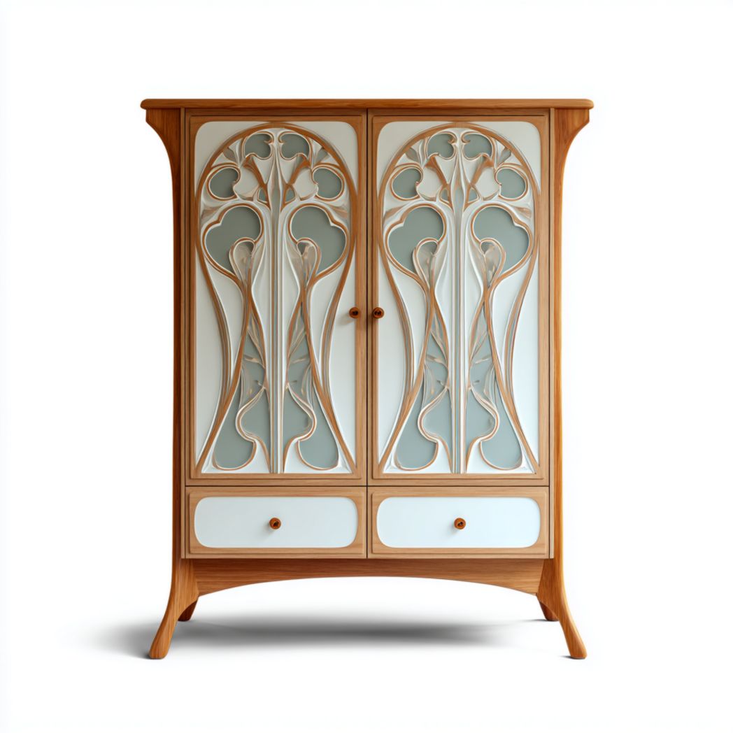 Armoire en bois sculpté à deux portes et deux tiroirs