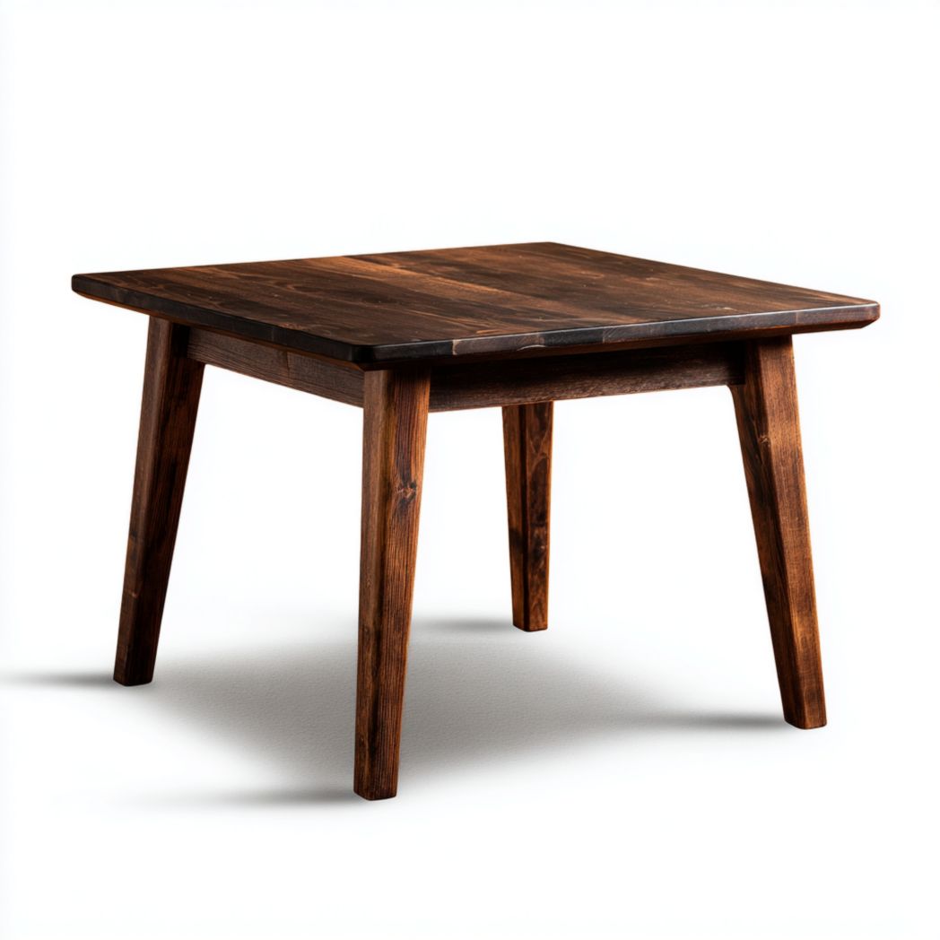 Table basse carrée en bois massif foncé avec piètement à quatre pieds