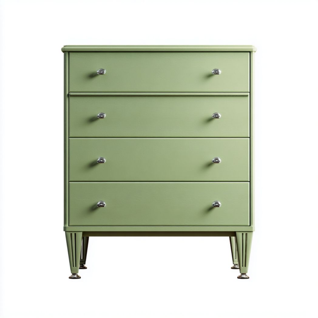 Commode verte à quatre tiroirs avec pieds métalliques