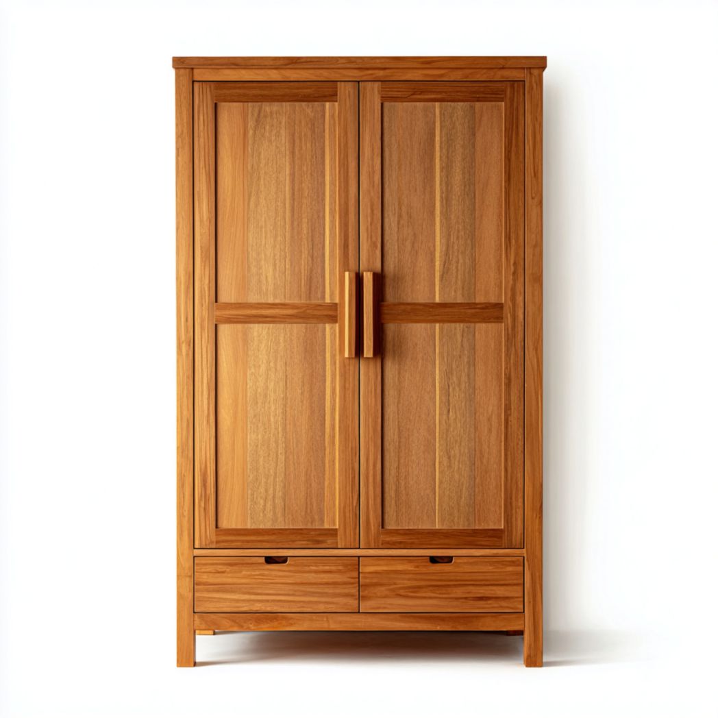 Armoire en bois couleur naturelle à deux portes et deux tiroirs