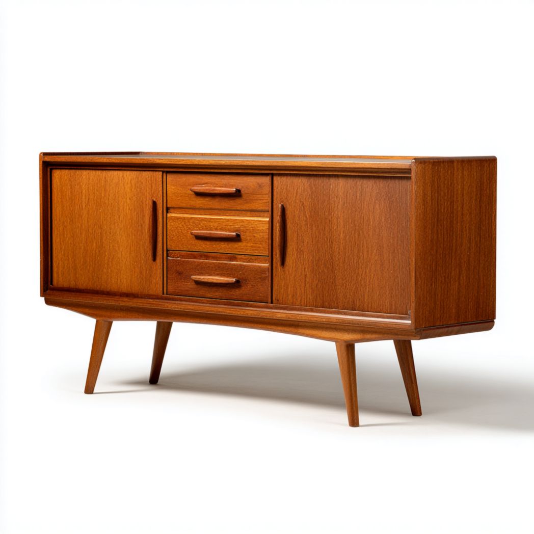 Enfilade en bois, finition brun, deux portes et trois tiroirs