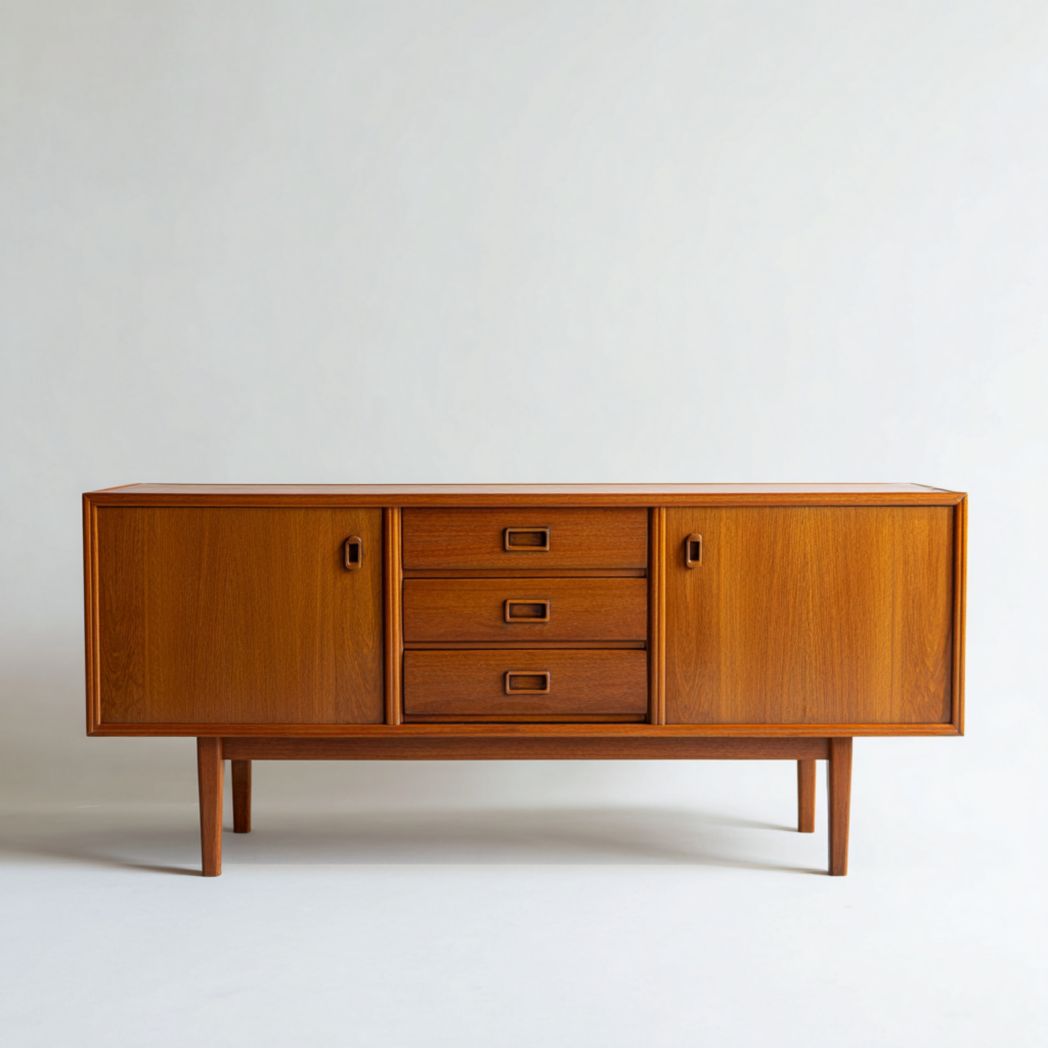 Enfilade en bois, finition brun, deux portes et trois tiroirs