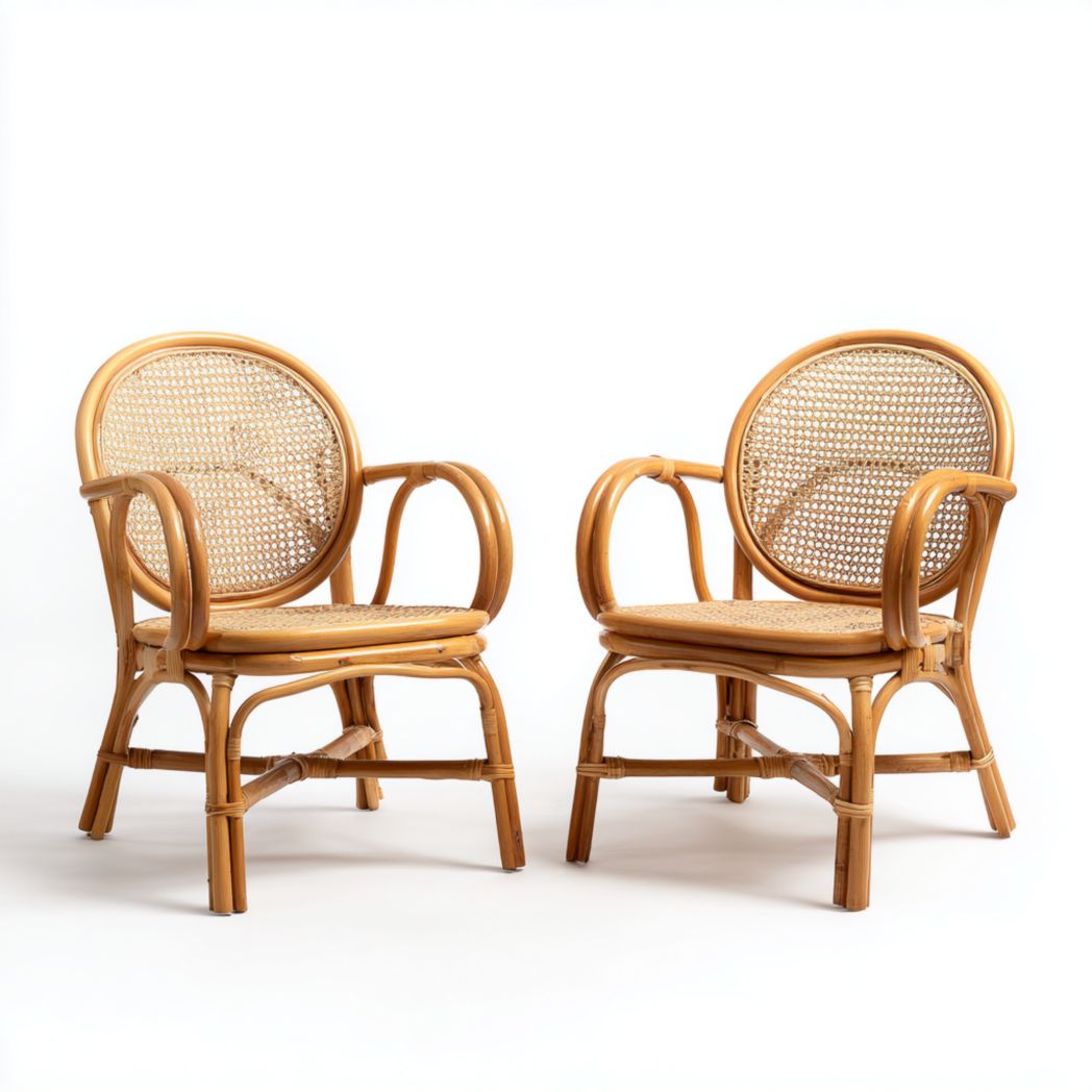 Lot de 2 fauteuils en rotin naturel dossier rond sans coussin